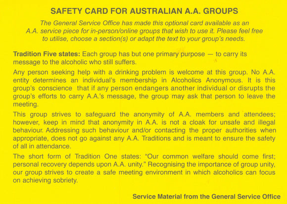 Safety Card for AA Groups